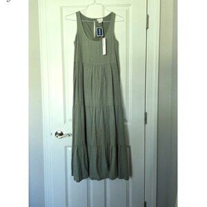 Nicole Miller Olive Tiered Linen/Cotton Maxi Dress
